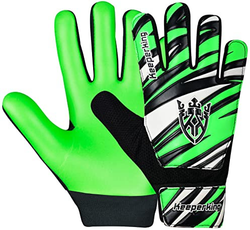 Keeperking Guantes de Portero para niños y niñas, Guantes de fútbol en Talla 4-7 (4, Verde-Negro-Blanco)