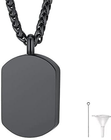 FindChic Memorial Urnen Anhänger Asche Personalisierte Halskette Dog Tag Kette Herren Damen Edelstahl Blut Kette zum befüllen Erinnerungsschmuck mit Trichter Füllen Kit Schwarz