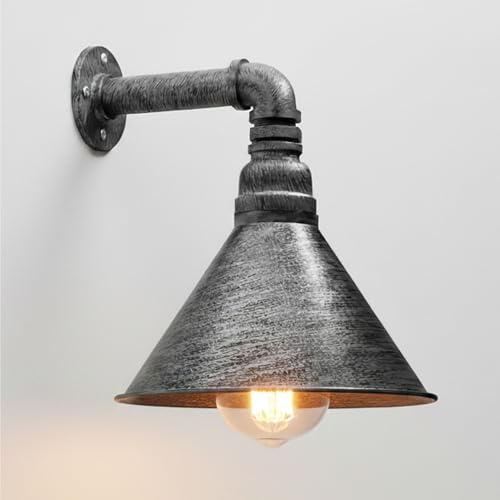Industrial Steampunk Water Pipe Wall Light Brushed Silver E27 Wall Sconce | Brushed silver finish | Water pipe design | E27 fitting | Ideal for farmhouse, bedroom, restaurant, bar & décor