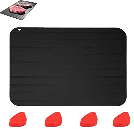 Bandeja de descongelación,Bandeja de descongelación rápida,Alimentos Tablero de Descongelamiento,Bandeja de descongelación de aluminio,con 4 almohadillas de silicona para descongelar carne rápidamente
