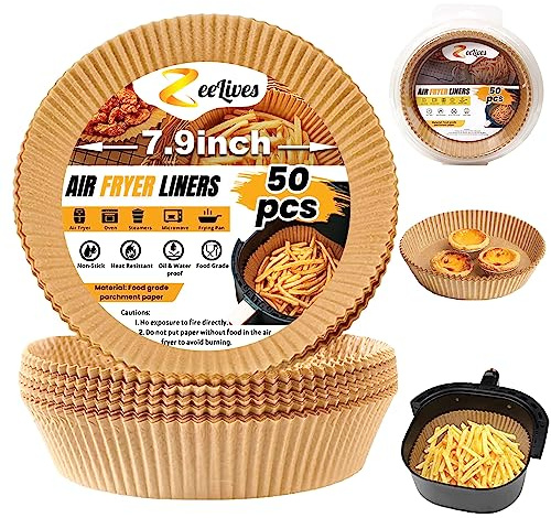 Power XL Air Fryer Liners Disposable 4-8 QT – 50 Pcs Non-Stick Air Fryer Parchment Paper Liners Fits 4,5,6,7,8 QT – Water & Oil Proof