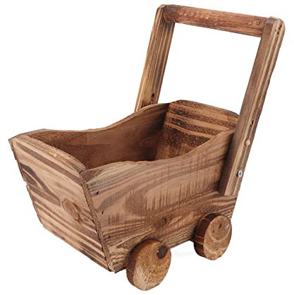 Buachois Blumenwagen Pflanzgefäß, 23,5 x 16 x 16 cm Rechteckiger Holz Radfass Pflanzenständer Gartenpflanzen Sukkulenten Blumentopf für Drinnen und Draußen