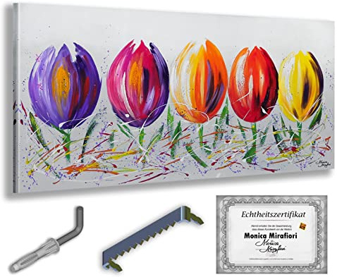 Monica Mirafiori I 100% HANDGEMALT I Gemälde Tulpen 100x50cm | Gemälde Handgemalt | Acrylgemälde | Sehr Großes Acrylbild I Moderne Kunst I Kunstbilder