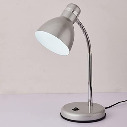 SXYSXYSXY Schreibtischlampe Kinder Retro Metall Tischlampe mit Schalter für E27 LED Glühbirne Verstellbare Augenfreundliche Leselampe Nachttischlampe für Kinder Arbeitszimmer Schlafzimmer,Silber