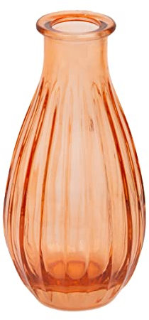 Talking Tables Orange Glass Bud Vase for Flowers | Small Ribbed Narrow Necked Bottles for Autumn Home Décor, Arrangements, Wedding Centrepieces for Table Decorations, Windowsill, One Size