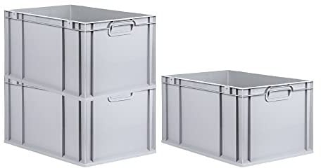 PROREGAL SuperSparSet 3x Eurobox NextGen Grip | HxBxT 32x40x60cm | 65 Liter | Griffe geschlossen | Grau | Eurobehälter, Transportbox, Transportbehälter, Stapelbehälter