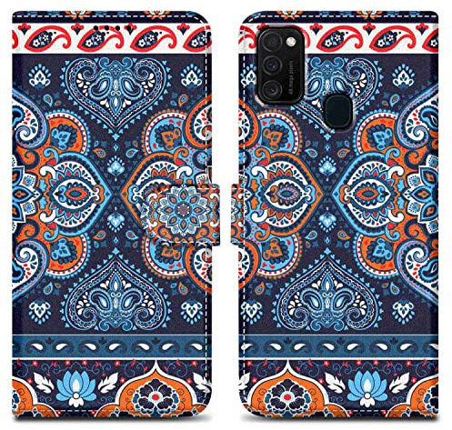 Cadorabo Hülle kompatibel mit Samsung Galaxy M21 / M30s - Design Blaues Mandala No. 1 - Schutzhülle mit Magnetverschluss, Standfunktion und Kartenfach