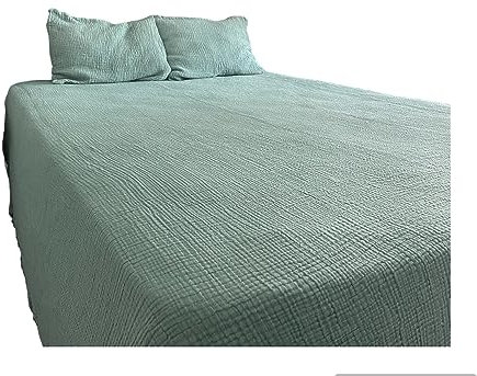 Musselin-Decke, 100 % Baumwolle, 4-lagige Tagesdecke, weiche türkische Baumwolle, Musselin-Bettdecke, wendbare Decke, Türkis (Doppelbettgröße 63 x 90 – (160 x 230 cm))