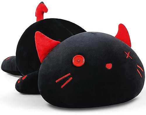 SNOWOLF Nette Katze Teufel Plüsch Umarmung Kissen Gefüllte Tiere Spielzeug, Kawaii Plüsch Spielzeug Super Soft Cartoon Wurf Kissen für Mädchen Jungen Brithday Geschenk (30cm, Schwarz)