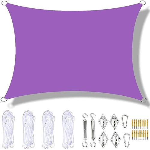 ZORZA Sonnensegel, Sonnensegel Rechteckig, Rechteckig Sonnensegel,Wasserdicht Mit Uv-Schutz, für Garten Balkon Terrasse inkl Befestigungsmaterial,Lila,3X5m