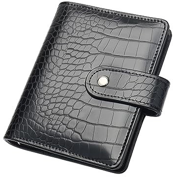 NatSumeBasics Portefeuille A7 noir en similicuir à motif crocodile avec 6 anneaux pour organiseur, journal de voyage (noir)