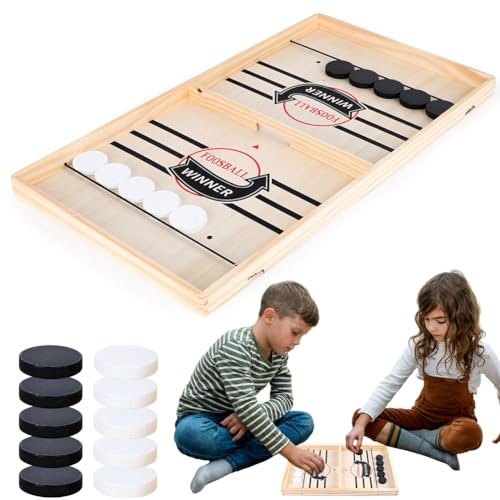 RANJIMA Hockey Brettspiel, Sling Puck Spiel, Interaktive 2-in-1 Interaktion Tischhockey Katapult, Portable Schachbrett Spiel Tischfussball Holz, Ostern Geschenke Holzspiele für Erwachsene Kinder