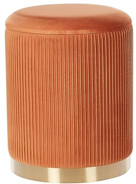 Beliani Runder Pouf im 2er Set aus Samt orange Ottoman Sitzpouf Rillen-Optik Miramar