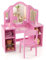 COSTWAY Set Toeletta per Bambini 2 in 1, Set Postazione Trucco in Legno con Sedia, Specchio a 3 Ante Rimovibile e 4 Scomparti, per Bambini 3+ Anni (Rosa)