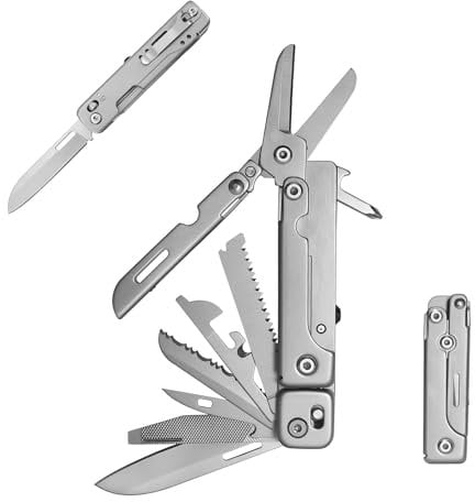HONZIN Coltello Multiuso, Coltello Pieghevole Multifunzione 13 in 1 in acciaio inossidabile con forbici, sega, cacciavite, apriscatole, apribottiglie per attività all'aperto, campeggio, riparazione