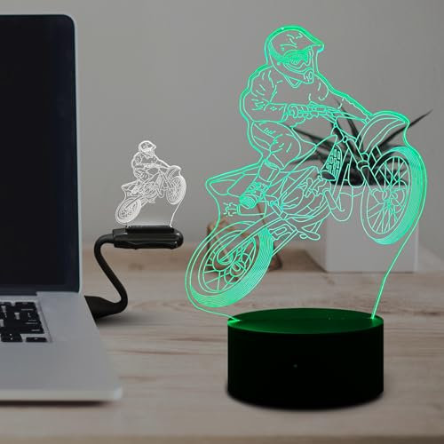 Fincoly Dirt Bike Nachtlicht Motorrad 3D Illusion Spielzeug Lampe für Jungen Mädchen Zimmer Motocross Dekor Lampe mit 16 Farbwechsel für Halloween, Erntedankfest, Urlaub, Geburtstag