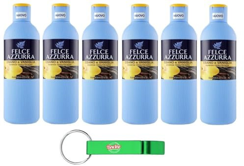 Confezione da 6 pezzi Paglieri Felce Azzurra Bagnodoccia Ebano e Vaniglia, lavaggio corpo in ebano e vaniglia, gel doccia 650 ml + portachiavi gratuito Beni Culinari