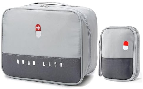 ITECHNIK 2 Stück Medikamententasche, Reiseapotheke Tasche Wasserdicht, Große & Klein Medikamententasche Reise, Tragbar Medizin Aufbewahrungstasche für Home Office Reisen, Grey