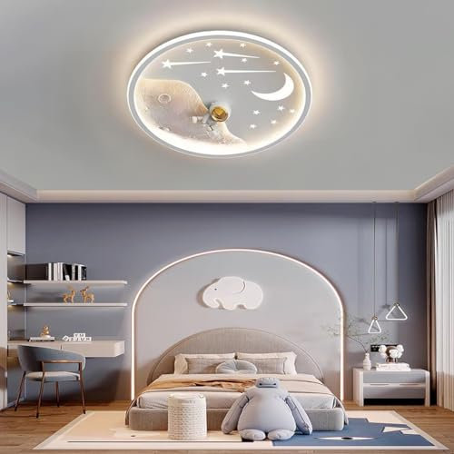 RuiRfh Deckenlampe Kreative Cartoon LED Kinderzimmerlampe Moderne dimmbare schwarze Astronauten-Deckenleuchte mit Fernbedienung geeignet für Schlafzimmer Arbeitszimmer Büro dekorative Beleuchtung(Colo