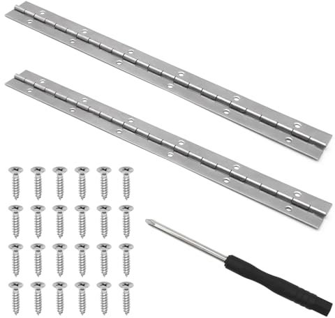 GOIYZTTR 2 pcs Bisagra de Piano de Acero Inoxidable 30cm Bisagra Chapada Cromada Tornillos Incluidos,con Destornillador Puede Utilizar Para Puertas de Muebles Pesados, Armarios
