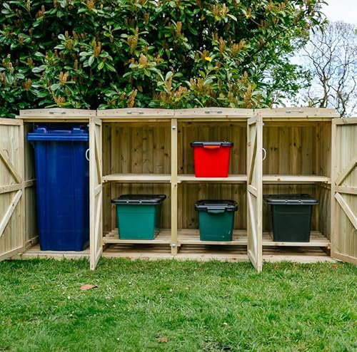Shireburn 1 Wheelie Bin/6 Recycle Box Store - L80.4 x W250.5 x H120 cm - Fits 1x 180L or 1x 240L Wheelie Bins & 6x Recycle Boxes