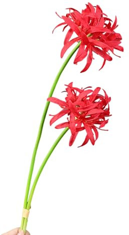 pofluany 2 flores artificiales de seda artificial de lirio de araña roja realista, para boda, oficina, centro de mesa, decoración de ramas florales sintéticas, color rojo