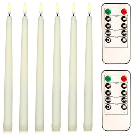 BNGXR Flammenlose Kerzen mit Fernbedienung,6 Stück Weiß flackernd stabkerzen mit fernbedienung,LED Kerzen,10-Tasten Fernbedienung,Fensterkerzen,Einstellbare Helligkeit,für Hochzeit Weihnachtsdeko