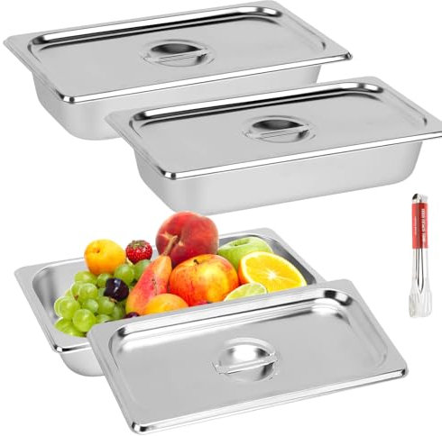 NZZVNZ 3 Pièces Plats à Four en Acier Inoxydable, 3L/32,5 x 17,5 x 6,5cm Plat Four Rectangulaire, Bac Inox Alimentaire Avec Couvercle pour Cuisine de Restaurant Gril Gâteaux