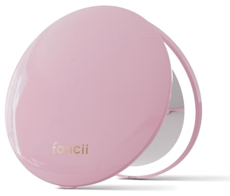 Fancii Mini Taylor Compact Magnifying Mirror with LED Light, 10x/1x, Rechargeable, 3 Light Settings, Dimmable - Small Lighted Travel Handheld Mirror for Pocket, Handbag, Purse, 2-Sided (Petal Pink)