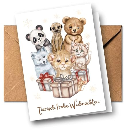 Weihnachtskarte Wo ist das Mäuschen - Bezaubernde Kinder Weihnachtskarte mit Suchspiel - Suchkarte interaktiv - tierische Weihnachten – Niedliche Faltkarte für Kinder mit Tiermotiv