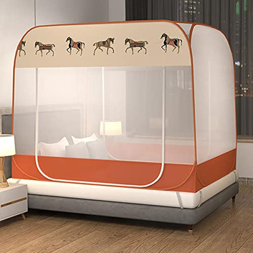 SIAMZYWV Baldacchino per Letto, zanzariera Principessa 2 Aperture Laterali, Tenda per Letti a baldacchino, copriletto Anti-zanzare per Ragazze, Letti Singoli e Facile Installazione, Arancio