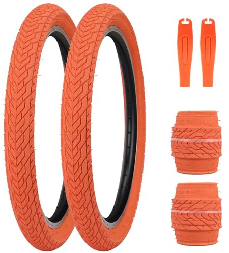ZUKKA 20 x 2,35 Fahrradreifen 1/2 Pack 50,8 cm x 2,35 BMX-Fahrradreifen, klappbarer Ersatzreifen für MTB, Mountainbike, BMX, Pendler-Fahrrad (Orange, 2 Reifen + 2 Hebel)