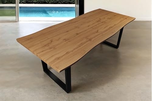 SAM Esstisch Josy | 240 x 100 cm | Holz Wildeiche-Optik | U-Gestell Metall schwarz | 40 mm Tischplatte mit Baumkante | Tisch für Esszimmer & Küche