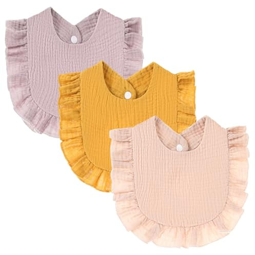 Roinaid 3 Pack Baby Lätzchen,Baby latzchen mit Druckknöpfen, Bib für Jungen und Mädchen,Lätzchen Neugeborene Atmungsaktive, Musselin Tücher, Dreieckstuch