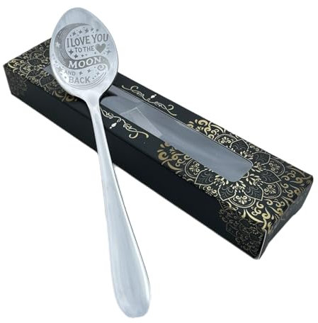 Engraved Teaspoon I Love You to The Moon and Back 15cm Stainless Steel Available in Silver or Purple, Luxury Gift Box Included, Sentimental Keepsake Gift for Birthdays, Anniversaries (Silver)