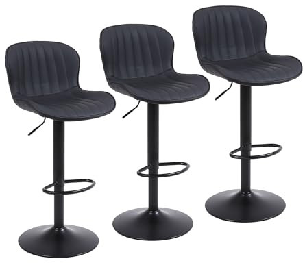Nusetx Barhocker 3er Set, Barstuhl Höhenverstellbar, Barstühle mit Lehne und Fußstütze, Drehbar Küchenstühle Bar Stool für Esszimmer, Küche und Theke, Schwarz