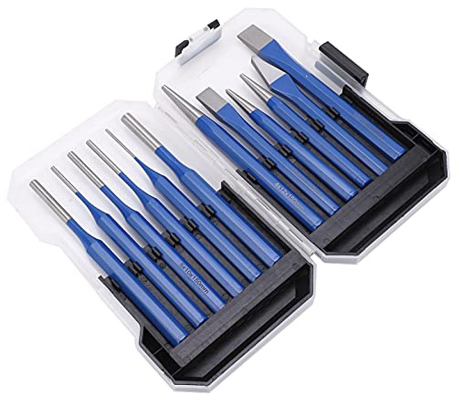 12 -pcs -Meißel -Punch -Kit Konisch Zylindrisch Flacher Typ Blauer Griff -Gravur- und Stanzwerkzeuge