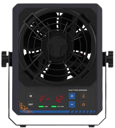 NGARY Ionizing Air Blower Ionizer, Static Eliminator Dust Removal Fan with 2 Types Of Mesh Covers, 12 Gears Speed Adjustable and Max Air Volume 180CFM, 6 Alarm Function for Static Remover