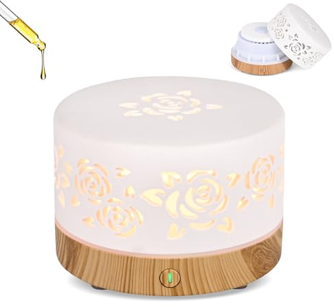 Duftsteine für Ätherische Öle, Keramik-Aroma Diffuser, Polymermaterial Diffuser Ätherische Öle Klein, 7 Farben 850 mAh integrierter Akku Mit Timer, Mit Lochmuster, für Schlafzimmer, Büro und Yoga
