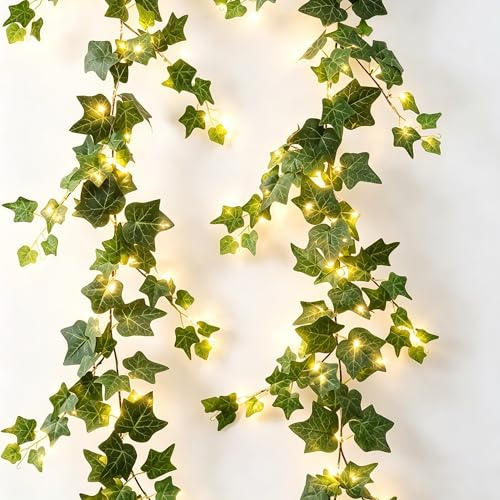 2 Meter 70 LED Efeu Rebe mit Lichtern Batteriebetrieben, 8 Modi & Timer Efeu Lichterkette, Künstliches Grün Ranke Girlande mit Lichtern für Kaminsims Tisch Schlafzimmer Hochzeit Valentinstag Dekor