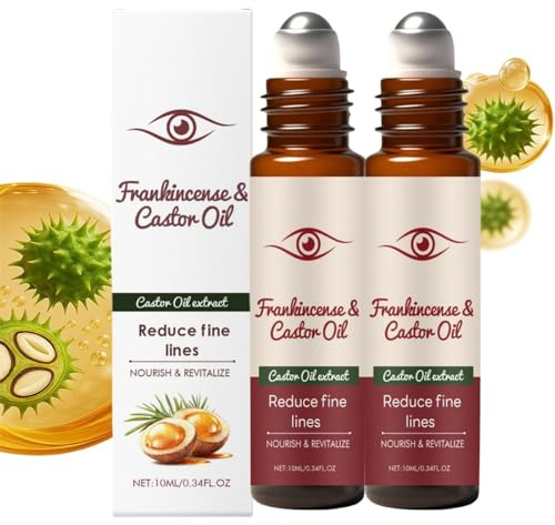 Organic Frankincense Castor Oil Roll On,Organic Castor Oil Cold Pressed Roll On,Cold Pressed Castors Oils,Natural Ingredients Anti Aging,Eye Cream Eye Roller for Dark Circles and Puffiness,10ml (2)