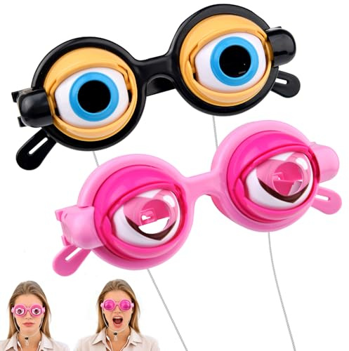 Pipihome Lustige Brille, 2 Pcs Partybrille für Erwachsene Kinder, Crazy Eyes Brille Mitgebsel Kindergeburtstag 8, 9, 10 Jahre für Kostümzubehör und Foto-Requisiten