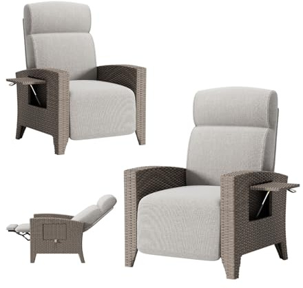lovtuwr Rattan Gartensessel Set, Relaxliegen mit Verstellbarer Rückenlehne, Sitzkissen, Balkontisch und Abdeckung,Gartenmöbel Liegen (C- (L+R))