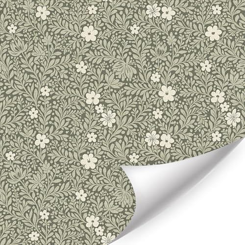 TOARTI Vintage Grün Pflanzen Blumen Tapete 44x300cm Blumen Möbelfolie Klebefolie Grün Tapete Selbstklebende Blätter Pflanzen Schlafzimmer Wandaufkleber Blume Klebefolie Möbelaufkleber Wohnzimmer Küche