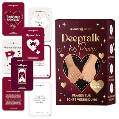 Lebenskompass® Deeptalk Karten-Spiel für Paare – 100 Gesprächskarten in 6 Kategorien – Spiel & Geschenk für Date Night, Beziehung, Jahrestag – Persönliche Fragen für Nähe & Achtsamkeit