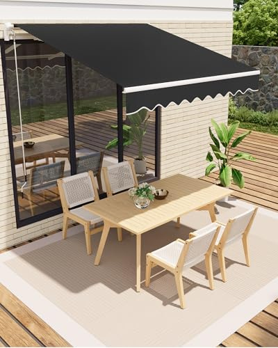 Garveelife Gelenkarmmarkise 300 x 250 cm, UV40+ & wasserabweisend, mit Kurbel & Wandhalterung Länge + Winkel einstellbar, Markise für Terrasse & Balkon, Sonnenschutz Balkonmarkise Gelenkmarkise