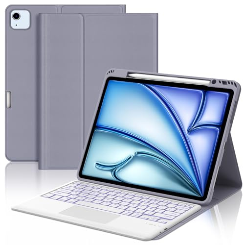WAVATA Clavier pour iPad Air 13 M4 2026/M3 2025/M2 2024, Violet | iPad Pro 12.9 6e/5e/4e/3e Gén 2022-2018 Rétroéclairées Pavé Tactile Magnétique Détachable Français AZERTY Layout
