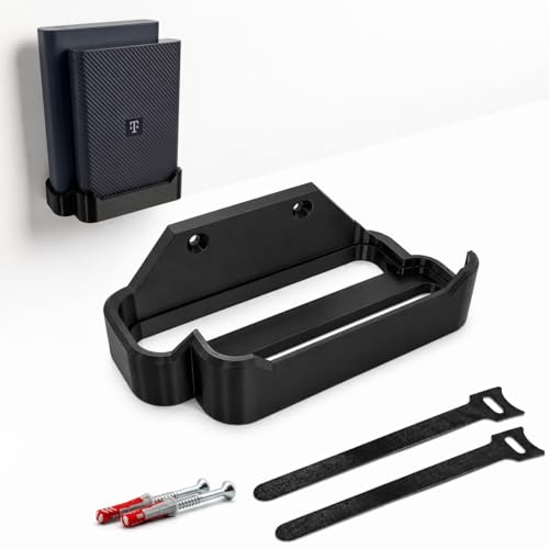 KIKUO Wandhalterung für Telekom Speedport 7 Router, mit Kabelmanagement, inkl. Zubehör & Klett-Kabelbinder, Schwarz, Made in Germany
