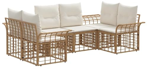 vidaXL Outdoor-Sofagarnitur 6 pcs Natürlich und Cremweiß Polyester, Garten und Terrasse, rustikale Sofaset für draußen, wetterfest, für gemütliche Stunden