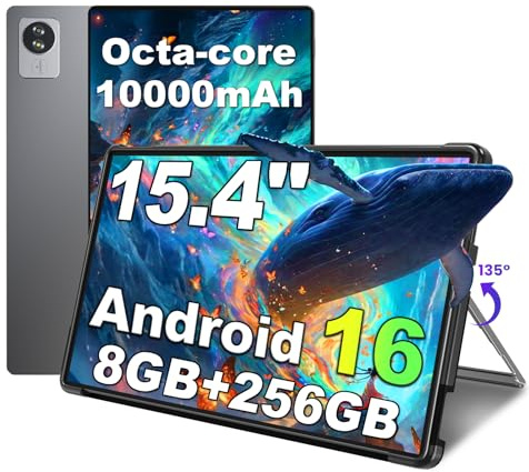 jumper 15,4 Zoll Android 16 Tablet, mit Helio G99 Octa Core Prozessor(bis zu 2,2 GHz), Gaming Tablets mit Ständer & Hülle, 8GB RAM 256GB ROM, Widevine L1, 10000mAh, BT5.2, GMS, für Studenten Office